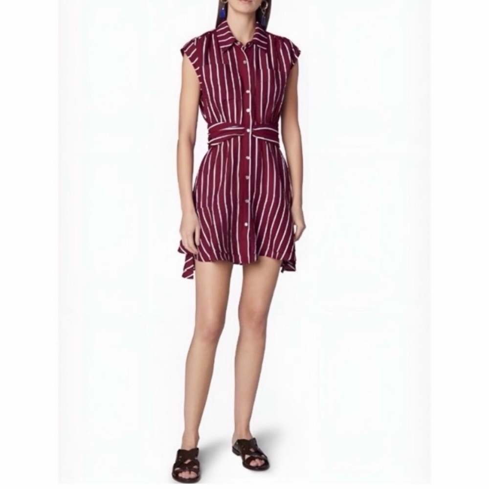 Derek Lam Burgundy and White Striped Shirt Mini Dress